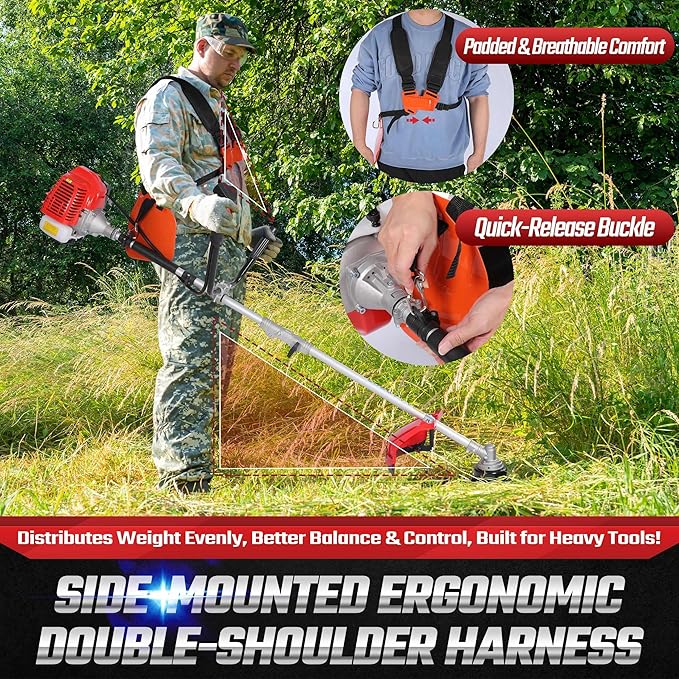 3-in-1 52cc 2-Cycle Weed Wacker Gas Powered, 18" Cutting Path Gas String Trimmer/Edger, 10" 3T/40T Gas Brush Cutter with Shoulder Strap, Powerful Weed Eater Grass Trimmer for Lawn Care