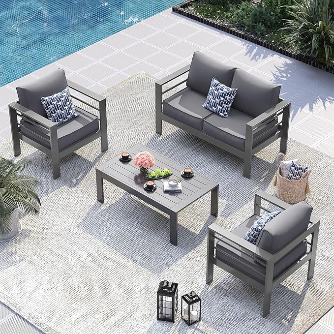 UDPATIO Patio Furniture Set Oversized Aluminum Outdoor Furniture Modern Patio Set, Thickness 5" Cushion Outdoor Seating Set for Balcony(Include Sofa Cover)