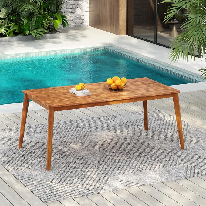 Christopher Knight Home Alina 70.8" Farmhouse Patio Acacia Wood Dining Table, Indoor and Outdoor Dining Room Table for 4-6 People, Rectangular Outdoor Furniture for Backyard/Garden, Natural