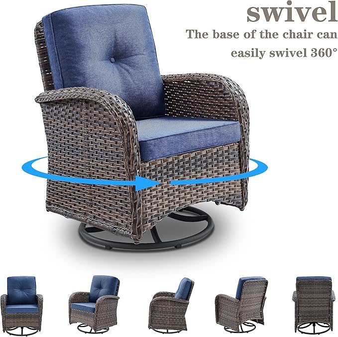 Belord 6 Piece Patio Conversation Sets - Wicker Patio Furniture Sets with Outdoor Swivel Rocker Chairs Outdoor Couch Perfect for Patio Deck Backyard, Brown Wicker Blue Cushion