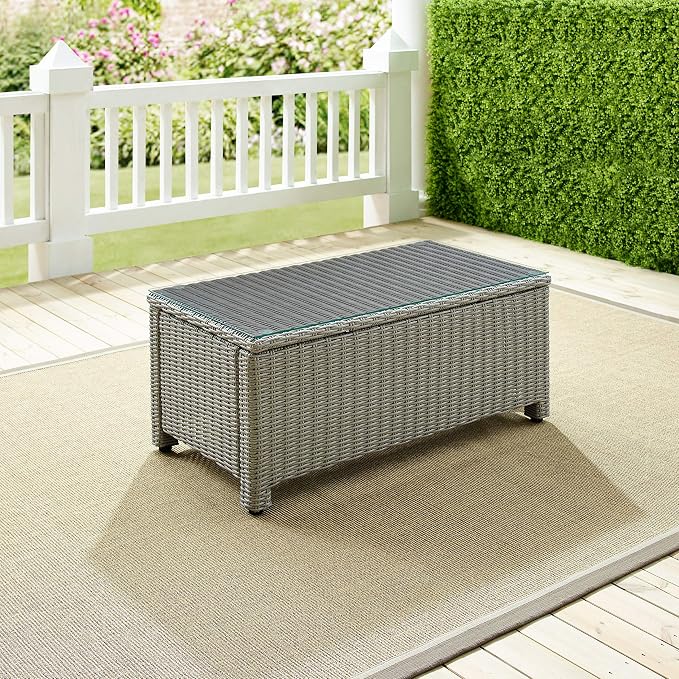 Crosley Furniture Bradenton All Weather Rattan Wicker Outdoor Coffee Table for Patio, Deck, Porch, Gray