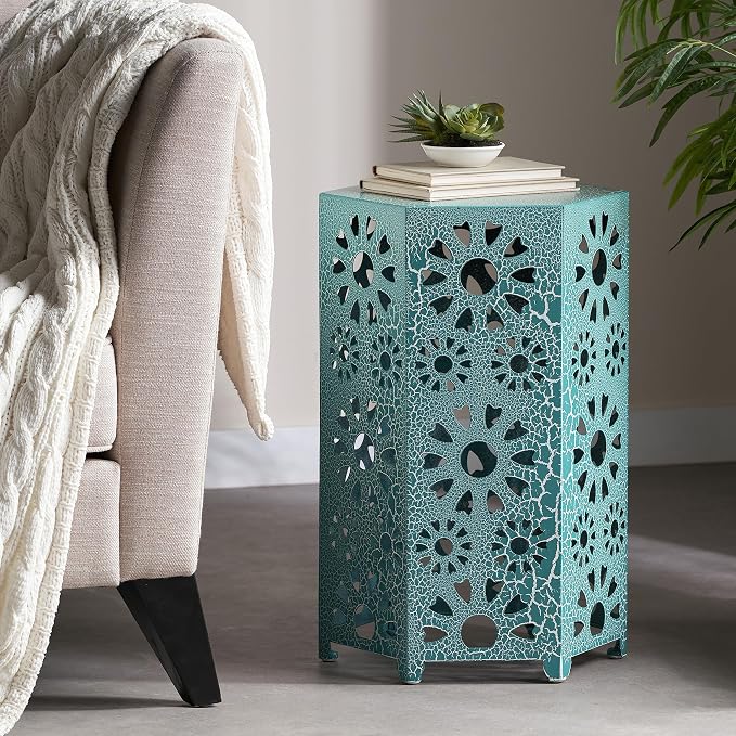Christopher Knight Home Eliana Outdoor 14" Sunburst Iron Side Table, Crackle Teal
