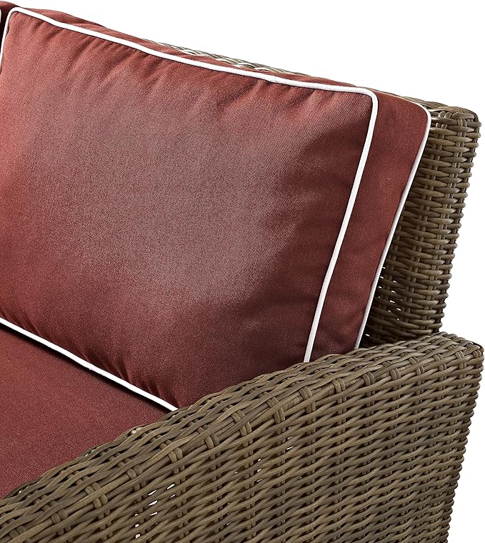 Crosley Furniture Bradenton 5-Piece Outdoor Loveseat Patio Furniture Set, Wicker Conversation Sets for Porch, Brown with Sangria Cushions