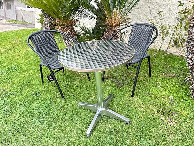 BTEXPERT Indoor Outdoor 27.5" Round Restaurant Table for Patio Stainless Steel Silver Aluminum Dining Furniture with Base