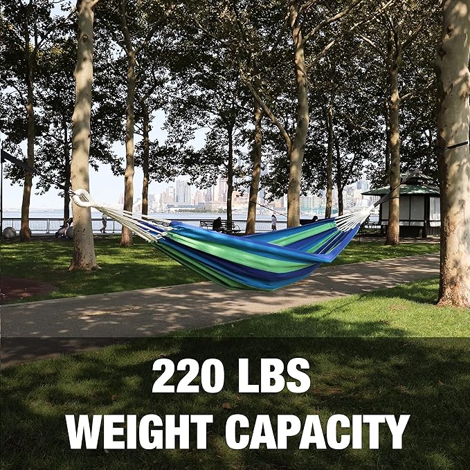 Bliss Hammocks BH-400-SB 40" Wide Hammock w/Hand-Woven Rope Loops & Hanging Hardware, Outdoor, Patio, Backyard Durable, Cotton and Polyester Blend, 220 Lbs Capacity, Seabreeze