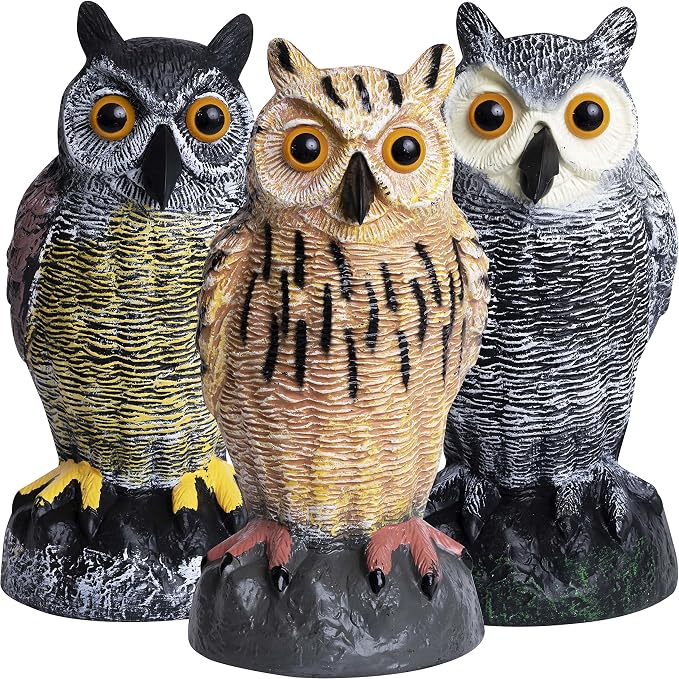Owl Decoys to Scare Birds Away Plastic Owls Statue for Garden & Outdoors, 3