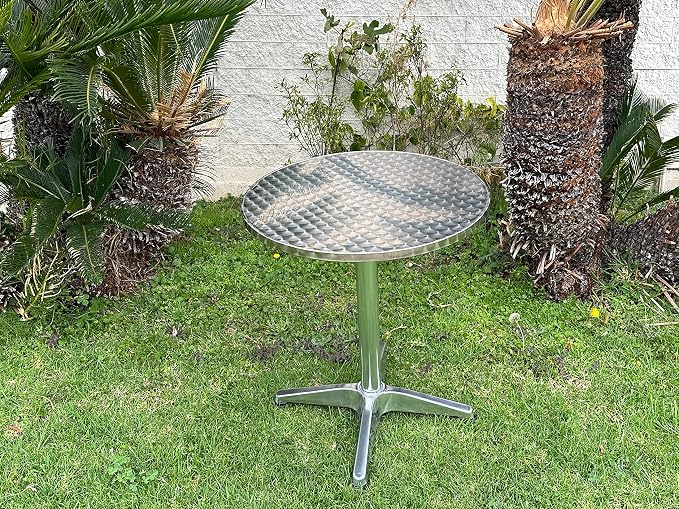 BTEXPERT Indoor Outdoor 27.5" Round Restaurant Table for Patio Stainless Steel Silver Aluminum Dining Furniture with Base