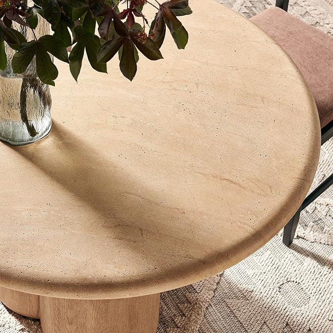 Modway Tori 48 Inch Round Concrete Outdoor Dining Table in Travertine - Modern Patio Bistro Table, Seats 4, for Backyard, Balcony, Sunroom, Deck, Or Indoors