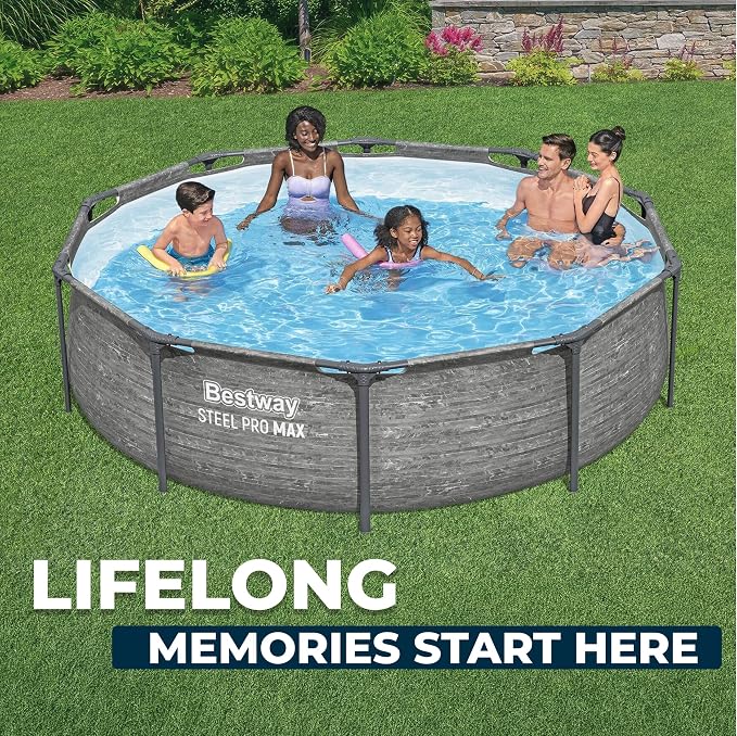 Bestway Steel Pro MAX 10' x 30" Above Ground Pool, Round Metal Frame Outdoor Swimming Pool Set with Filter Pump, Stacked Stone Print