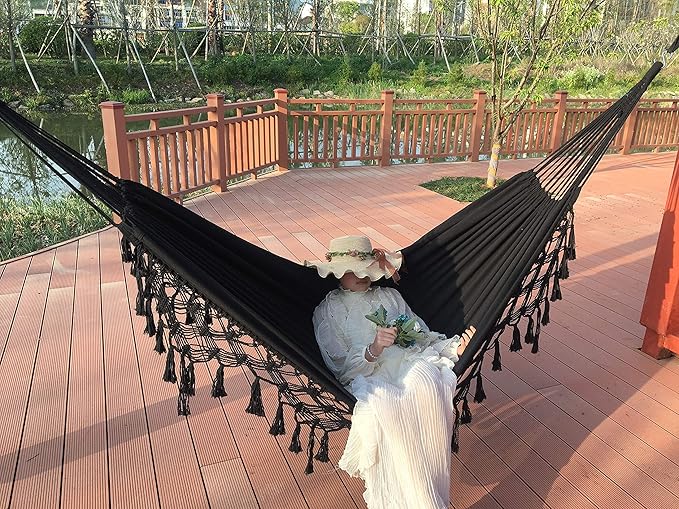 Hammock Double Hammocks for Outside Camping Cotton Canvas Fabric Brazilian Hammock Indoor Outdoor Hanging Suitable for 2 Adults