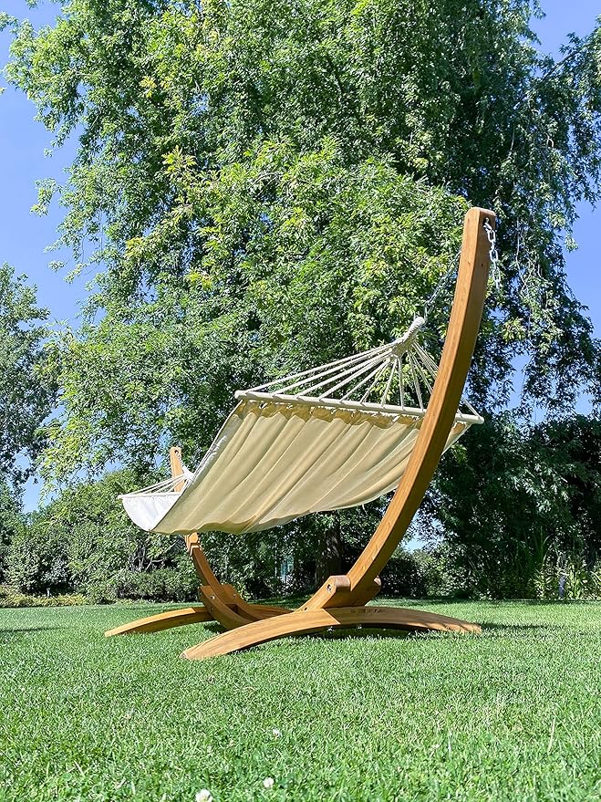 LA SIESTA® Chillounge Hammock with Spreader Bar & Wood Stand, Weatherproof Outdoor Hammock with Stand for Outside Patio Backyard, Wooden Hammock Stand, Heavy Duty Hammock and Stand -Max 265 Lbs, Beach