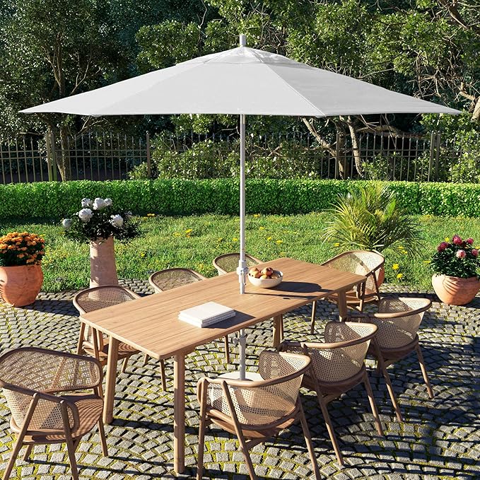 California Umbrella 11Ft Fiberglass Rib Patio Umbrella, Hand-Crank, Tilt-Collar, White Frame, Solution Dyed White Fabric