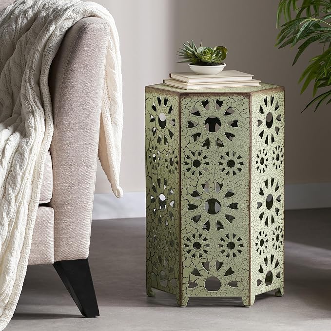 GDFStudio Elliot Outdoor 14 Inch Sunburst Iron Side Table (Crackle Green)