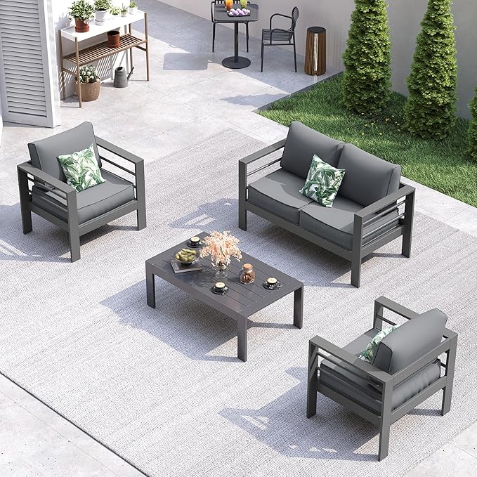 UDPATIO Patio Furniture Set Oversized Aluminum Outdoor Furniture Modern Patio Set, Thickness 5" Cushion Outdoor Seating Set for Balcony(Include Sofa Cover)