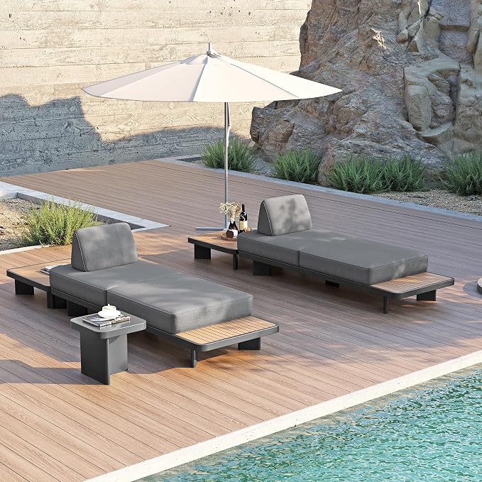 homary 5-Piece Modular Patio Sofa Set — Weather-Resistant Outdoor Conversation Set with Cushions, Configurable Design for Decks, Gardens, and Poolside, Grey, Without Umbrella