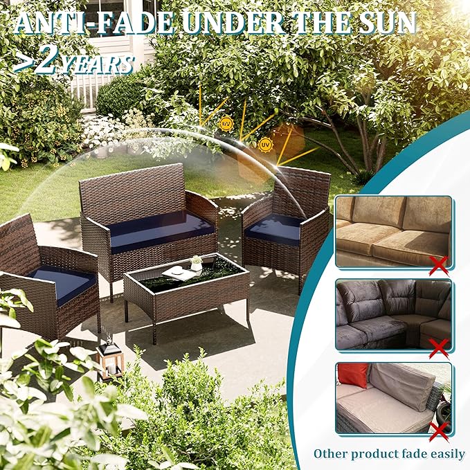 3 Pack of Outdoor Seat Cushion Replacement Set Suitable for 4 Pieces of Wicker Rattan Furniture Terrace Guest Set Sofa Chair (36x18x2, 18x18x2), Only Cover