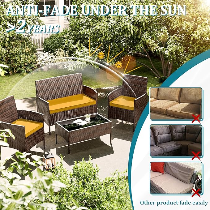 3 Pack of Outdoor Seat Cushion Replacement Set Suitable for 4 Pieces of Wicker Rattan Furniture Terrace Guest Set Sofa Chair (36x18x2, 18x18x2), Only Cover