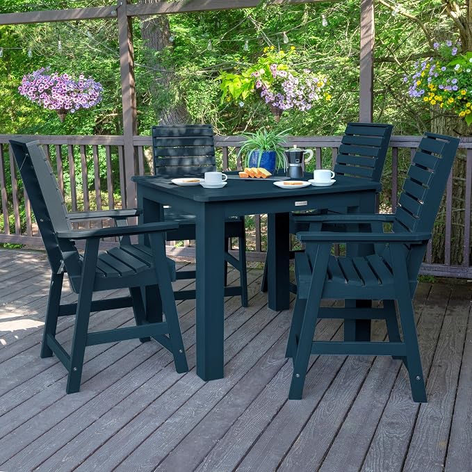 Highwood Weatherly 5 Piece Square Counter Height Outdoor Dining Set, Federal Blue
