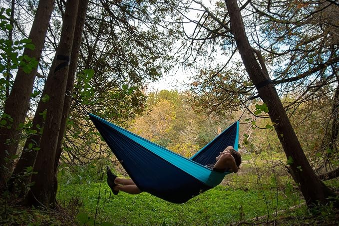 Vivere Double Parachute Camping Hammock, Includes Stuff-Sack (Navy/Turquoise)