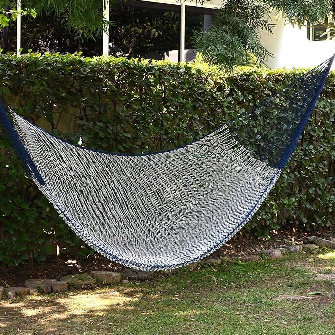 NOVICA Blue Gray Nylon Hand Woven Mayan Rope 2 Person XL Hammock, 'Ocean Waves' (Double)