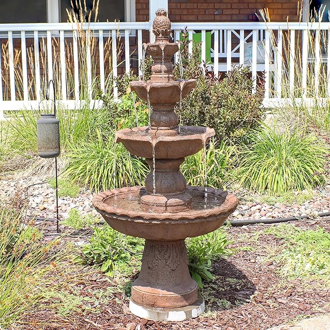 Sunnydaze Pineapple 52-Inch 4-Tier Outdoor Water Fountain - Tall Outdoor Fountain for Garden, Patio or Yard - Earth