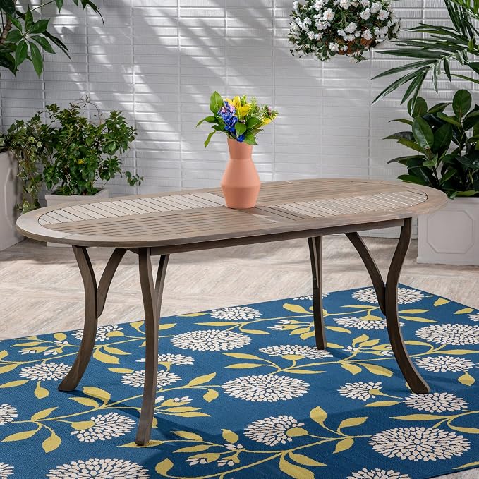 Christopher Knight Home Great Deal Furniture Christopher Knight Home Baia Outdoor Acacia Wood 70' Oval Dining Table, Gray Finish