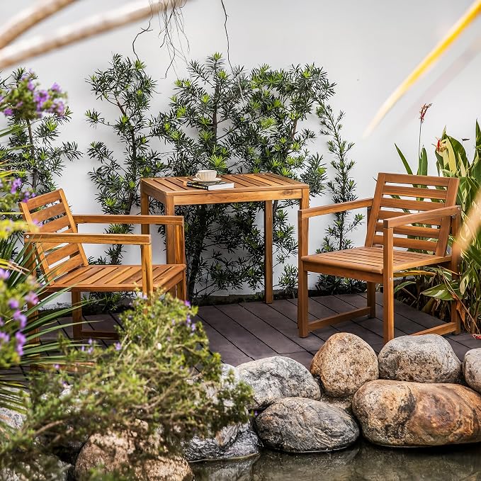 VICTORY RELAX Acacia Wood Patio Chairs Set of 2 – Outdoor Lawn Chairs with Armrests, Modern Wooden Seating for Balcony, Garden & Backyard, Natural Color (22")
