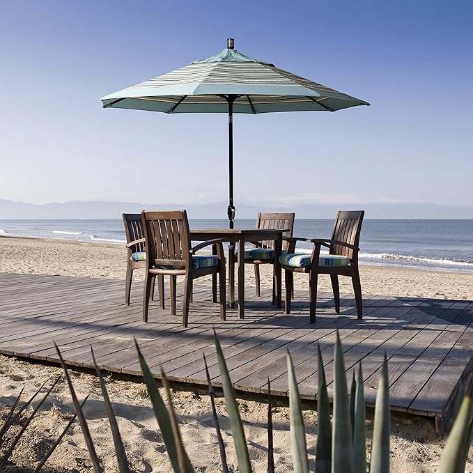 California Umbrella 7.5' Round Aluminum Market Umbrella, Crank Lift, Push Button Tilt, Bronze Pole, Sunbrella Sunflower Yellow