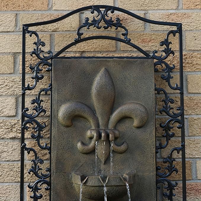 Sunnydaze French Lily 33" Outdoor Wall Water Fountain with Pump and Panel - Florentine - Solar-Powered