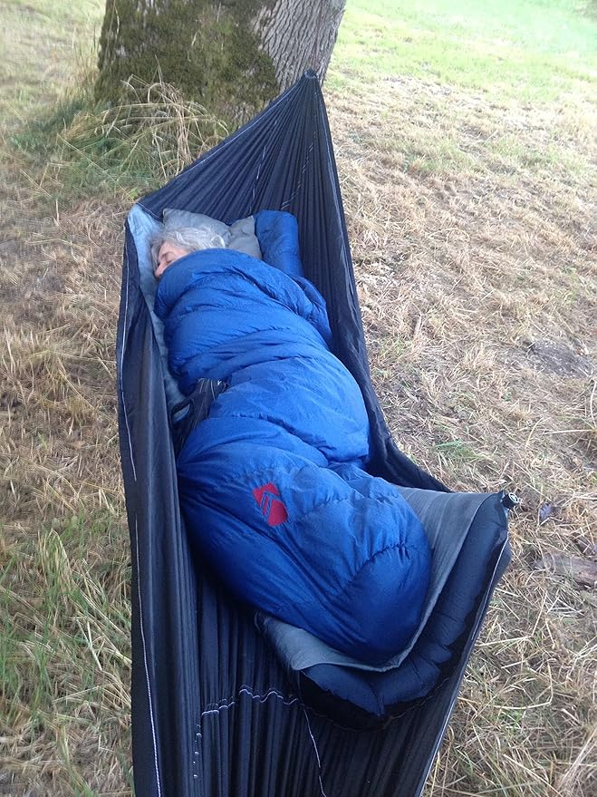 Hammock Bliss Sky Bed - Hangs Like A Hammock, Sleeps Like A Bed - Asymmetrical Design Hammock Tent with Integrated Inflatable Pad Sleeve for a Lay Flat & Insulated Camping Hammock Sleeping Experience