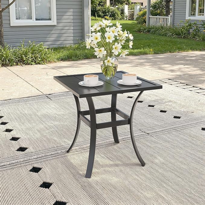 Outdoor Dining Set for 2, 18.1" Metal Square Patio Side Table and Sling Patio Swivel Chairs, 3 Pieces Patio Table and Chairs Set for Garden Backyard, Dark Blue and Black
