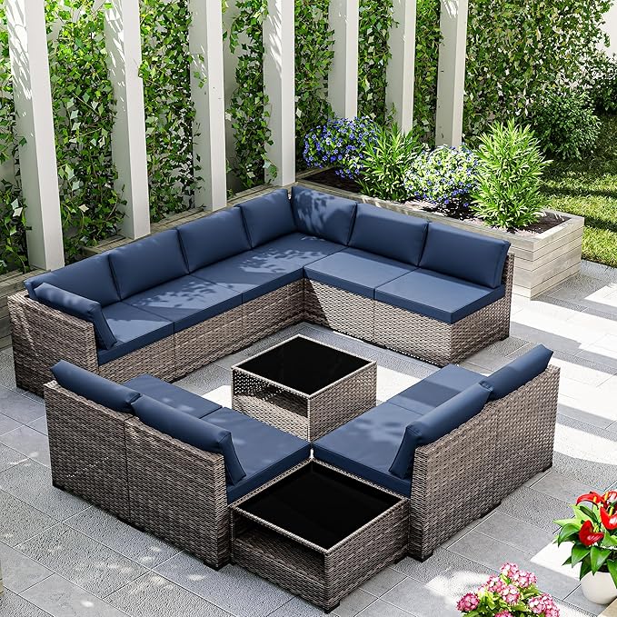 Joyside 12-Piece Patio Furniture Set, Rattan Outdoor Sectional Wicker Patio Conversation Set with Cushions and Coffee Table
