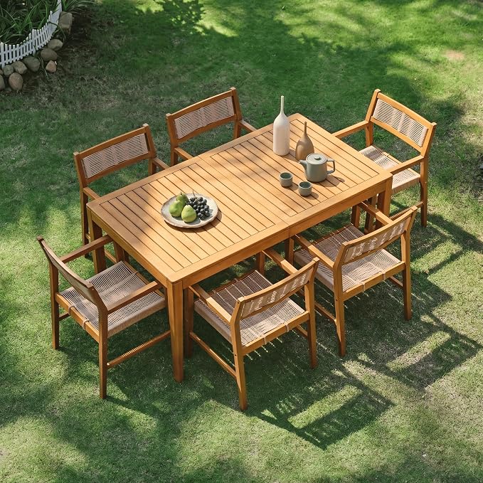 NTC Noma 63 Inch Solid Wood Dining Table, Seats 4-6, Indoor & Outdoor Rectangular Table, Weather Resistant Patio Dining Table for Backyard, Deck & Dining Room, Easy Assembly, Natural