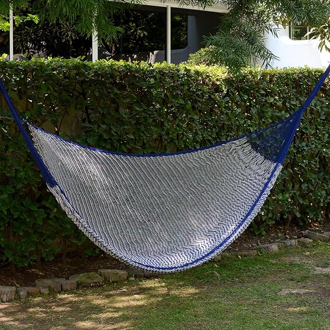 NOVICA Blue Purple Cotton Hand Woven Mayan Rope 2 Person XL Hammock, 'Ocean Waves' (Double)