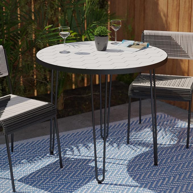 SEI Outdoor Patio Furniture - Watkindale Outdoor Bistro Table - Transitional Design White Metal - Ideal for Patio, Backyard (OD1172427)