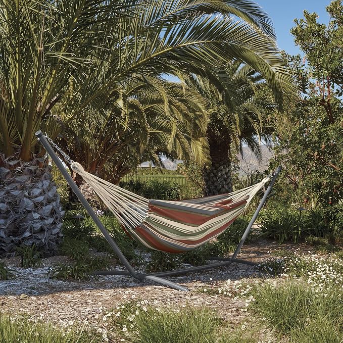 Classic Accessories Montlake Fadesafe Brazilian Hammock with Steel Stand, Heather Fern Green Stripe