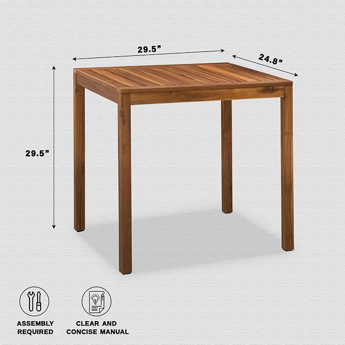 VICTORY RELAX Small Acacia Wood Dining Table for 2-4, Patio Table with Slatted Tabletop, Compact Bistro Table for Balcony, Garden, Poolside & Backyard, Natural Color (29.5'')