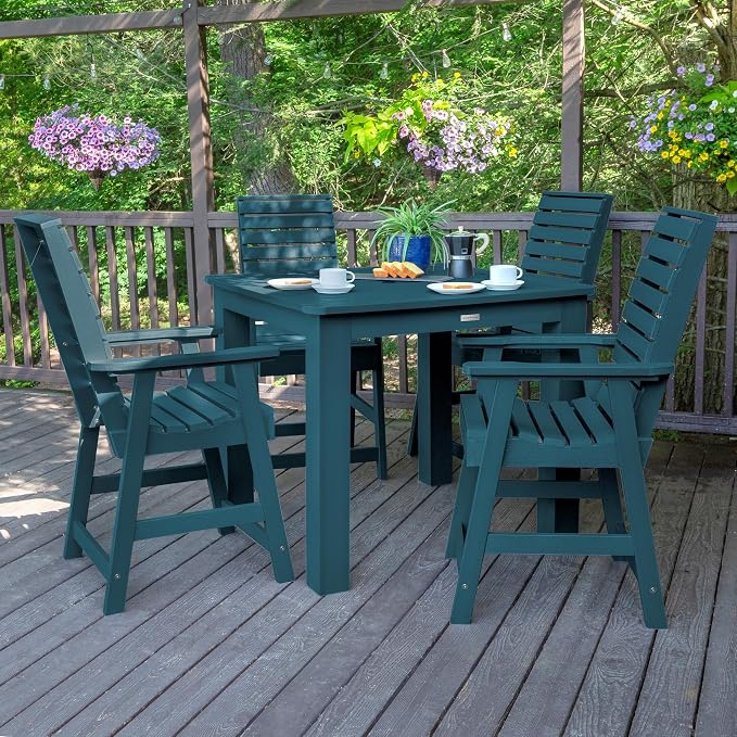 highwood Weatherly 5 Piece Square Counter Height Outdoor Dining Set, Nantucket Blue