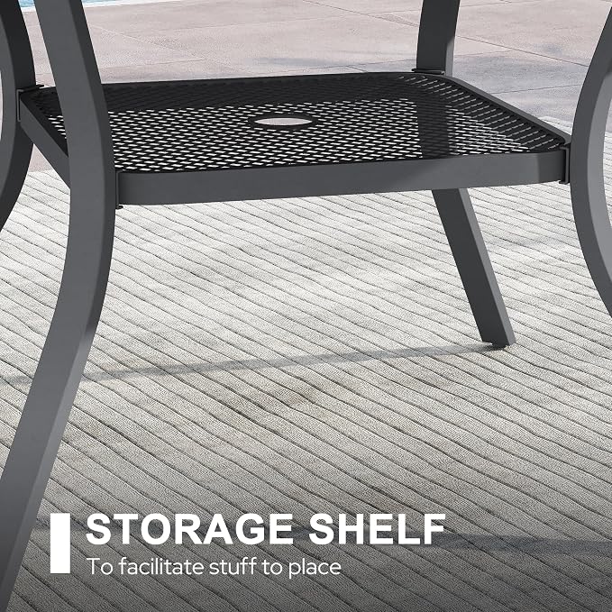 VICLLAX Patio 5 Pieces Outdoor Dining Set, 40.6" Round Metal Table with Umbrella Hole and Storage Shelf, 4 Swivel Textilene Chairs for Lawn, Garden, Porch, Grey
