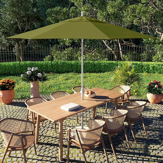 California Umbrella 11Ft Fiberglass Rib Patio Umbrella, Hand-Crank, Tilt-Collar, White Frame, Solution Dyed Kiwi Fabric