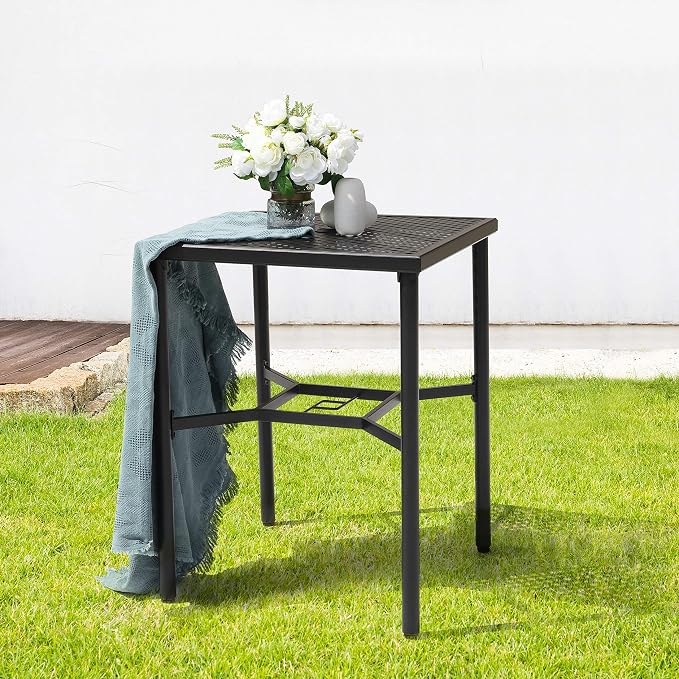 NUU GARDEN Patio Bar Table with Umbrella Hole, Bar Height Bistro Table, Black
