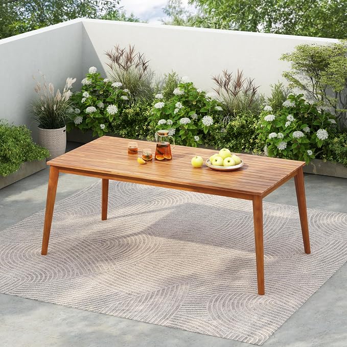 Christopher Knight Home Alina 70.8" Farmhouse Patio Acacia Wood Dining Table, Indoor and Outdoor Dining Room Table for 4-6 People, Rectangular Outdoor Furniture for Backyard/Garden, Natural