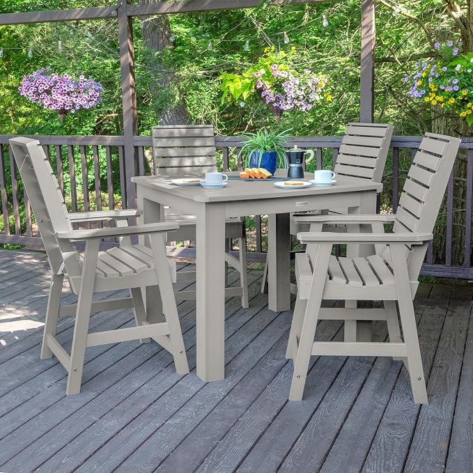 highwood Weatherly 5 Piece Square Counter Height Outdoor Dining Set, Harbor Gray