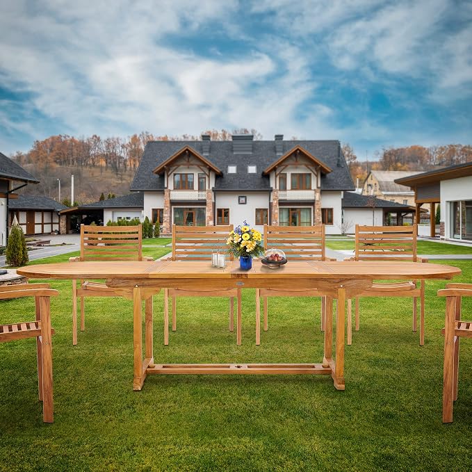 Teak Orleans Oval Outdoor Patio Double Extension Table, Made from Solid A-Grade Teak Wood