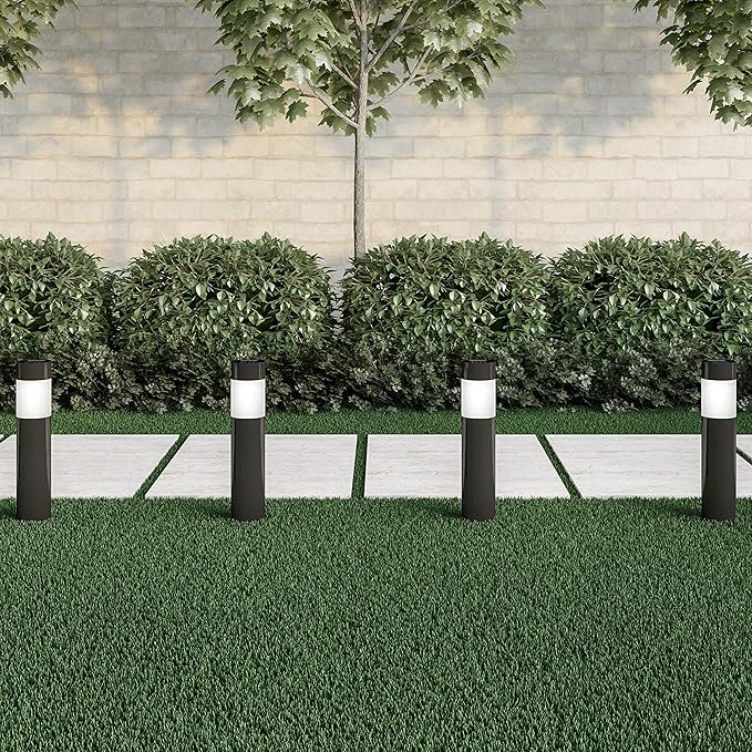 Pure Garden Solar Path Bollard Lights, Set of 6-15” Stainless Steel Outdoor Stake Lighting for Garden, Landscape, Yard, Driveway, Walkway (Black) (Pack of 2)