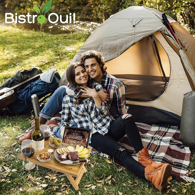Portable Wine Table, a Folding Mini Picnic Snack Tray for the Beach, Camping, RV, Outdoor Concerts, Breakfast in Bed or Before the Fire