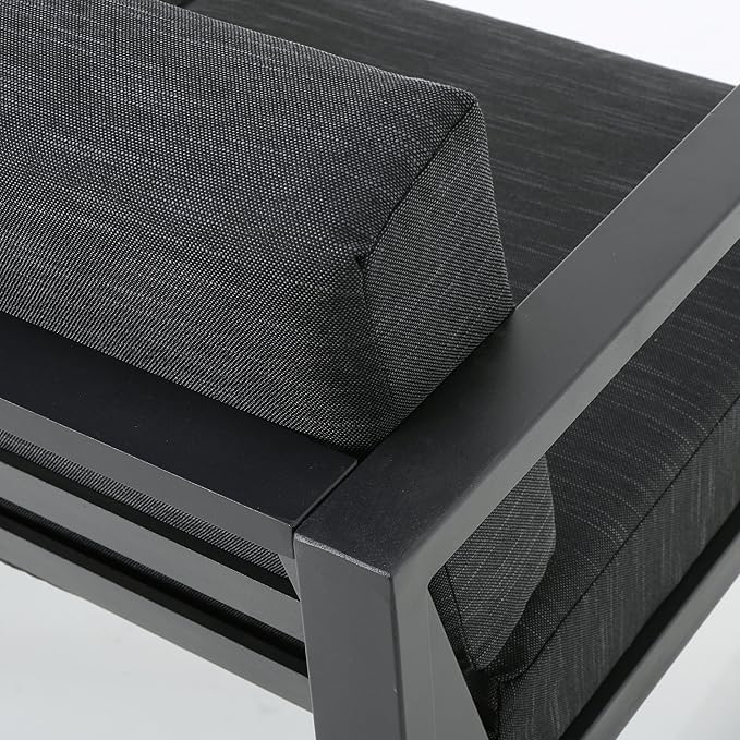 Christopher Knight Home Navan Outdoor 4-Seater Aluminum Chat Set, Silver / Dark Grey Cushions