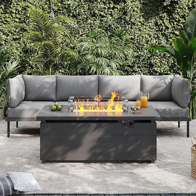Sundale Outdoor 5 Pieces Patio Furniture Set with Fire Pit Table, Metal Outdoor Sectional Sofa with 6" Olefin Cushion, Modern Outdoor Conversation Sets for Backyard, Poolside, Sunroom