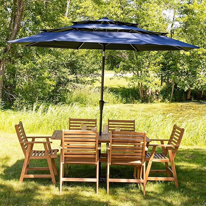 Sunnydaze Outdoor Umbrella for Patio - Vented 3-Tier Outdoor Patio Umbrella - Wind-Resistant, Tilt and Crank - For Pool, Garden, or Yard