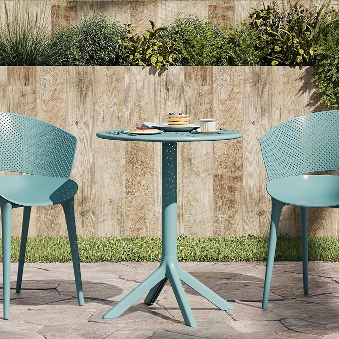 Christopher Knight Home Elshore Patio Bistro Table, Outdoor Plastic Round Table with Pedestal Base, Compact Bistro Table for Garden/Balcony/Poolside, Modern Coffee Table, Accent Table, Sky Blue